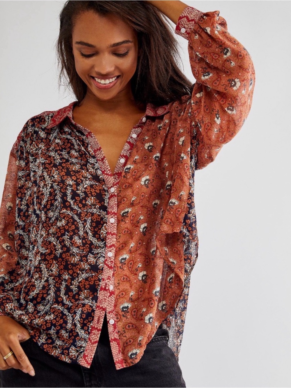 Free people boho Dani button down indie core small preppy top